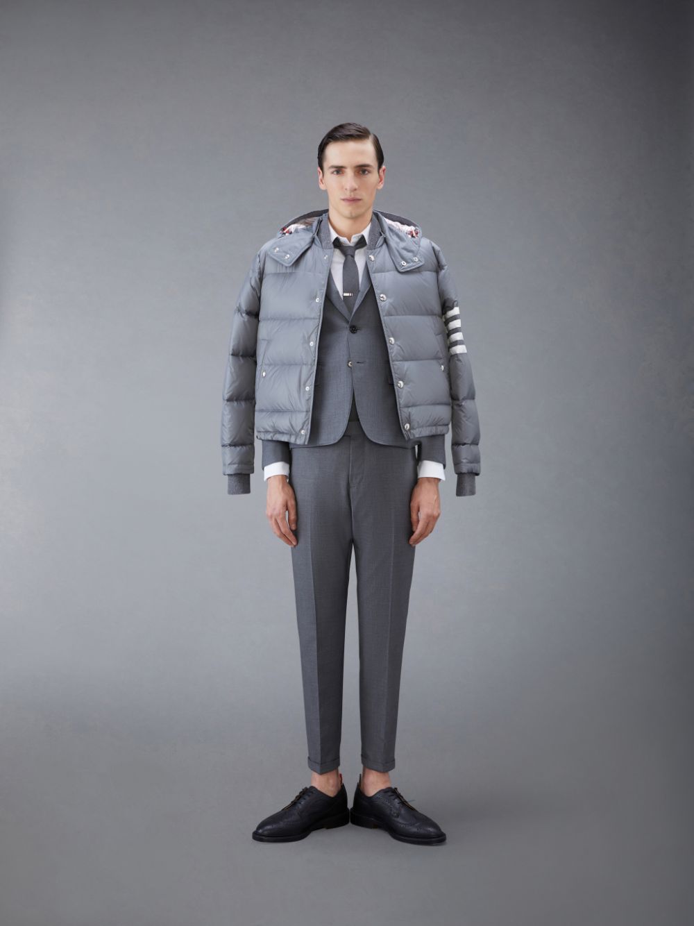 Vestes Thom Browne Downfilled Nylon 4-Bar Bomber Homme Grise | CZG01X45512