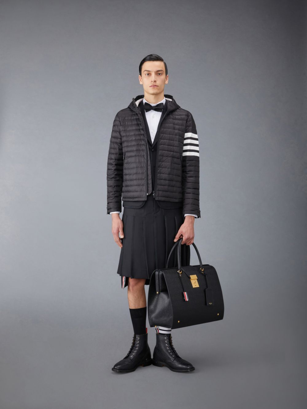 Vestes Thom Browne Downfilled Nylon Quilted Hooded Homme Noir | JBD69X71468