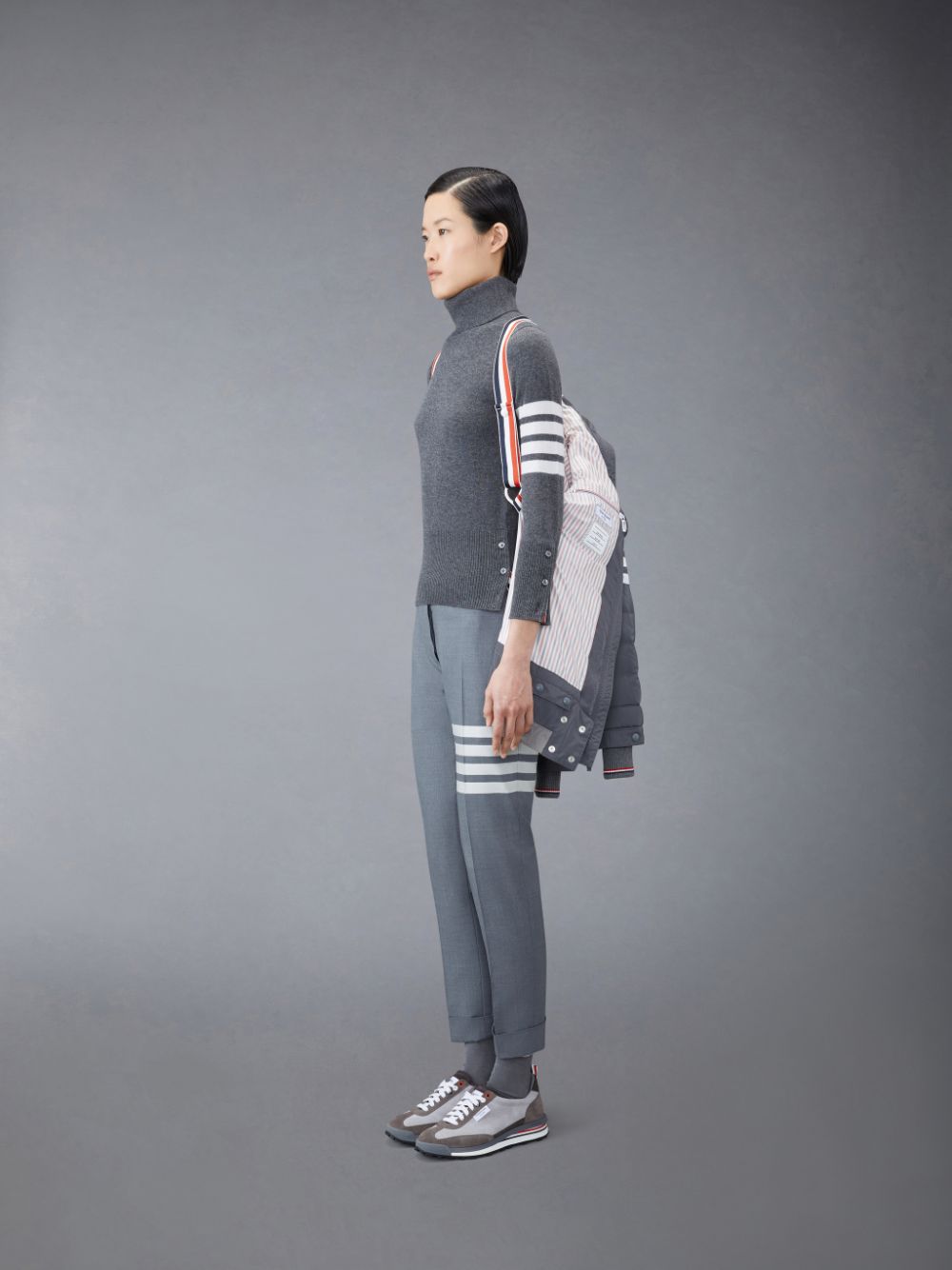 Vestes Thom Browne Downfilled Twill 4-Bar Ski Femme Grise | YKN78C04586
