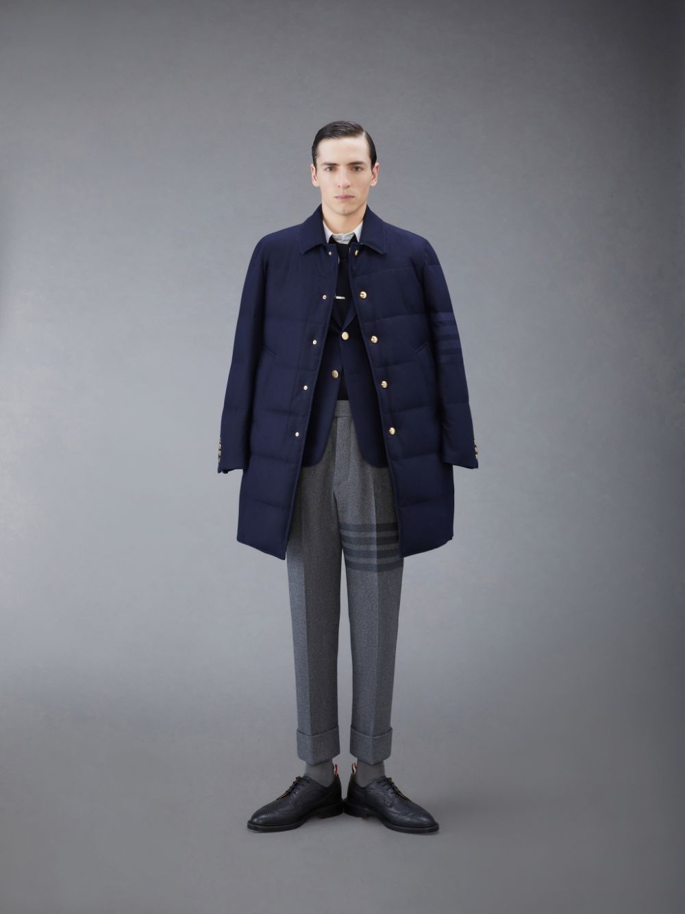 Vestes Thom Browne Flannel 4-Bar Shirt Homme Bleu | FOK59W22981