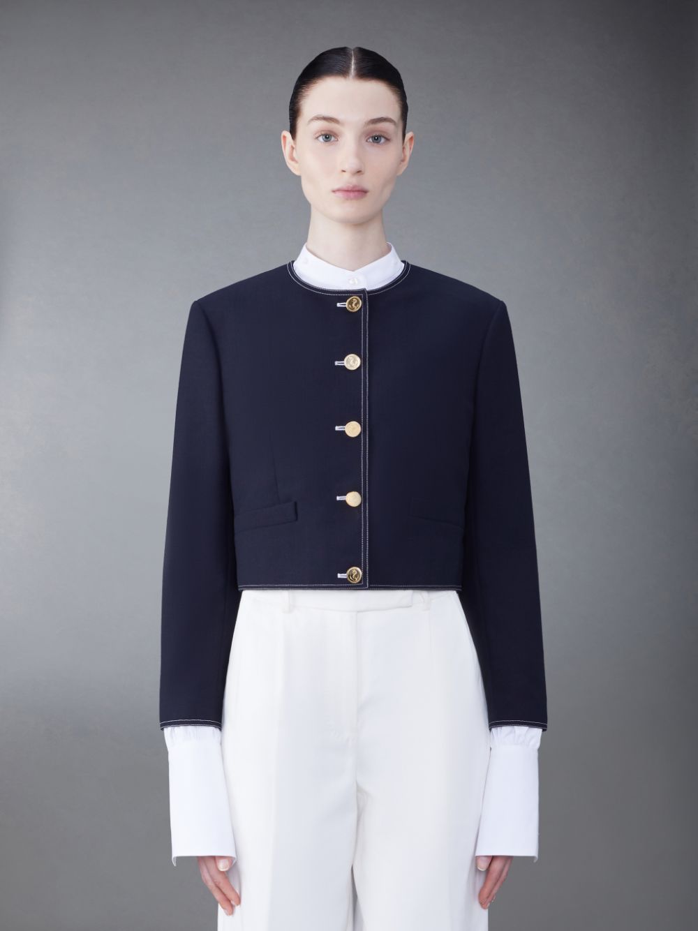 Vestes Thom Browne Fresco Box Pleat Cardigan Femme Bleu | LXS76K06056