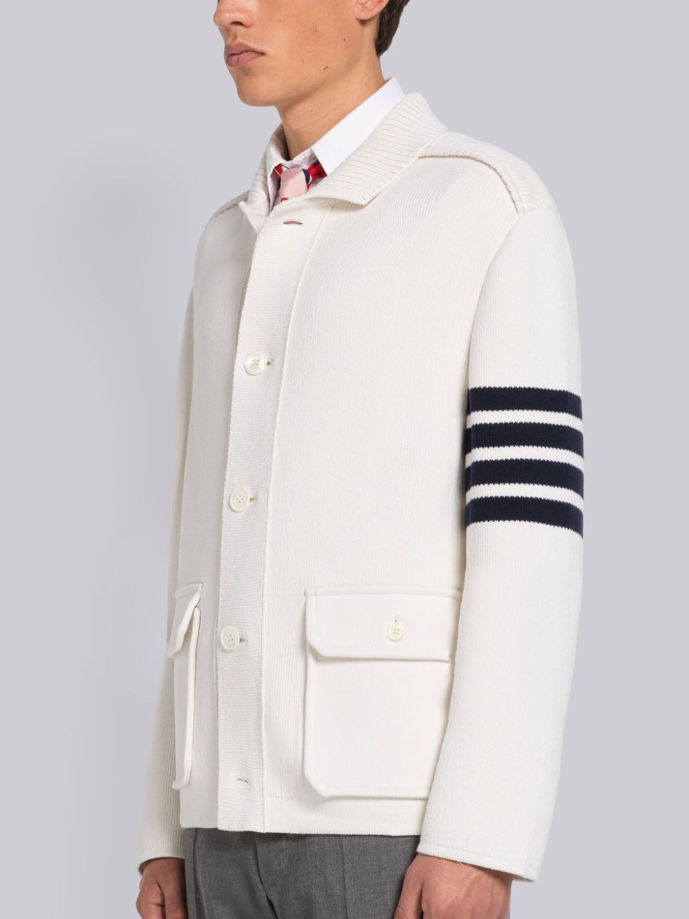 Vestes Thom Browne INTERLOCK STITCH COTTON CASHMERE 4-BAR POLO COLLAR Homme Blanche | MWJ17M02470