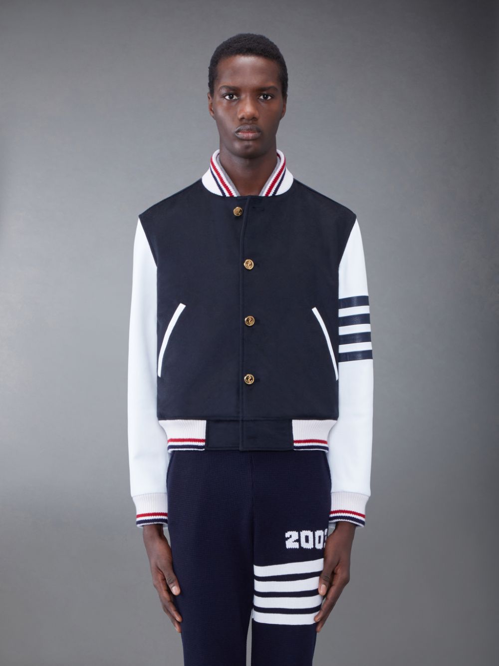 Vestes Thom Browne KNIT RIB 2003 4-BAR BLOUSON Homme Bleu | YWT80D80406
