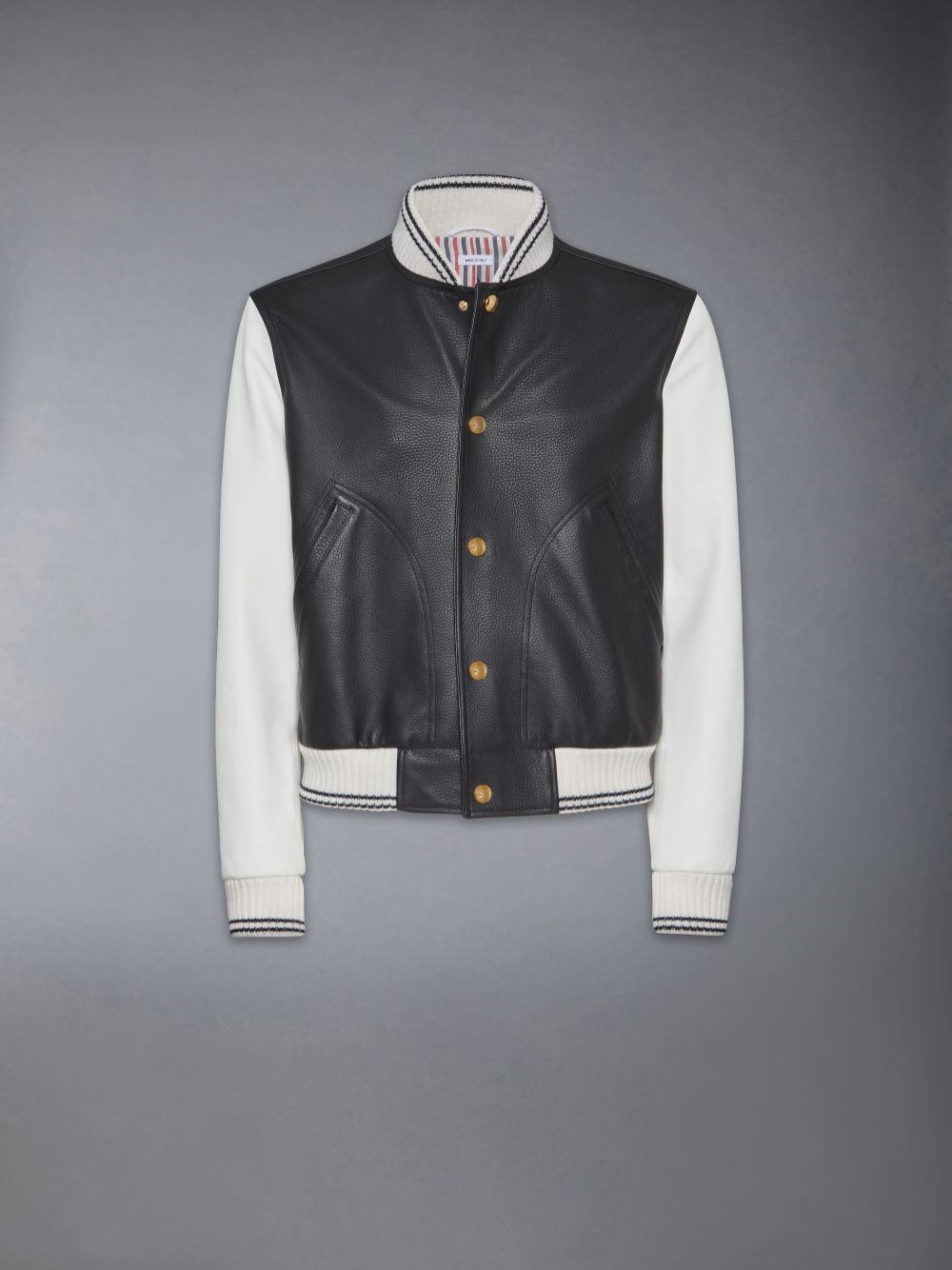 Vestes Thom Browne Lamb Grained Leather Contrast Topstitching Blouson Homme Noir | PBN19K36271