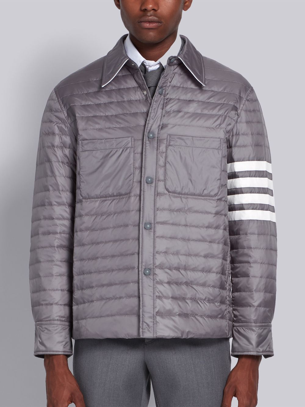 Vestes Thom Browne Medium Down Fill 4-Bar Shirt Homme Grise | RQI31O34774