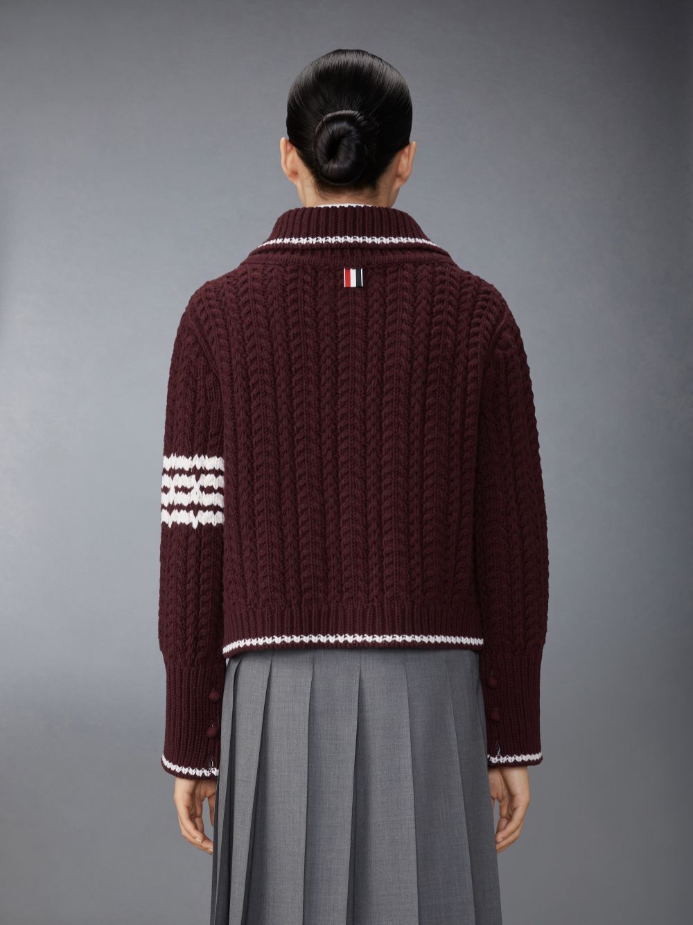 Vestes Thom Browne Merino Wool Chunky Links Stitch 4-Bar Polo Cardigan Femme Rouge | OVB31B06109