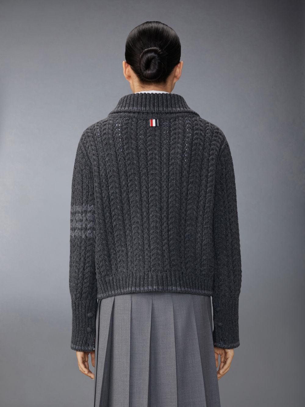 Vestes Thom Browne Merino Wool Chunky Links Stitch 4-Bar Polo Cardigan Femme Grise | UJR64I38210