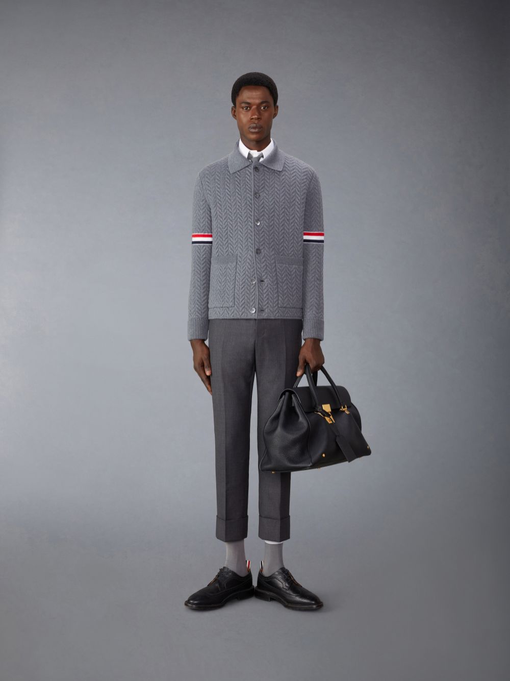Vestes Thom Browne Merino Wool and Cotton Quilted Armband Work Homme Grise | MXV72Y67727