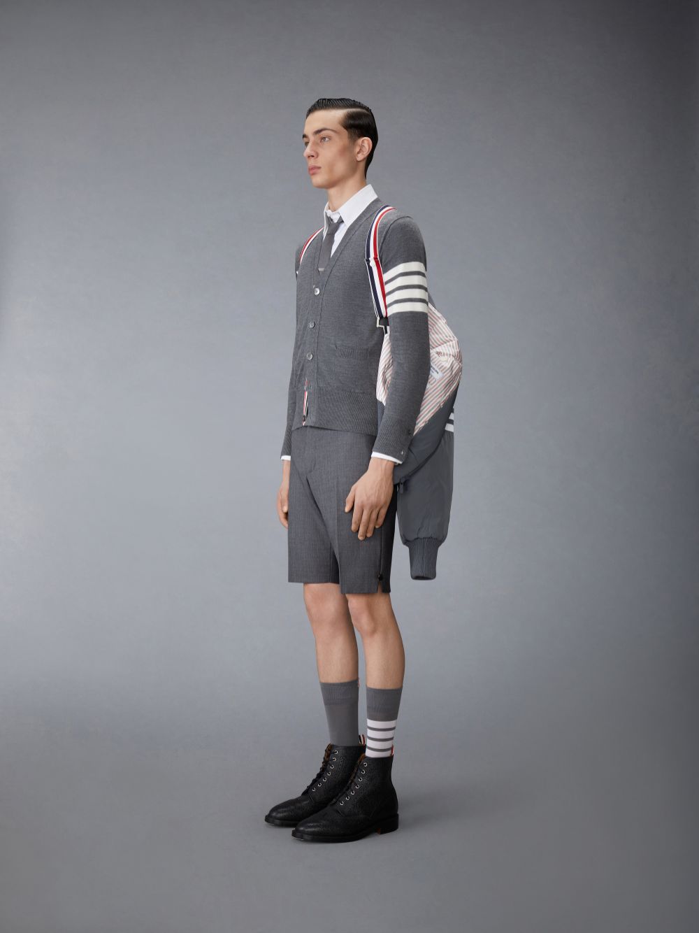Vestes Thom Browne POLY TWILL 4-BAR OVERSIZED BLOUSON Homme Grise | VVT58G90564