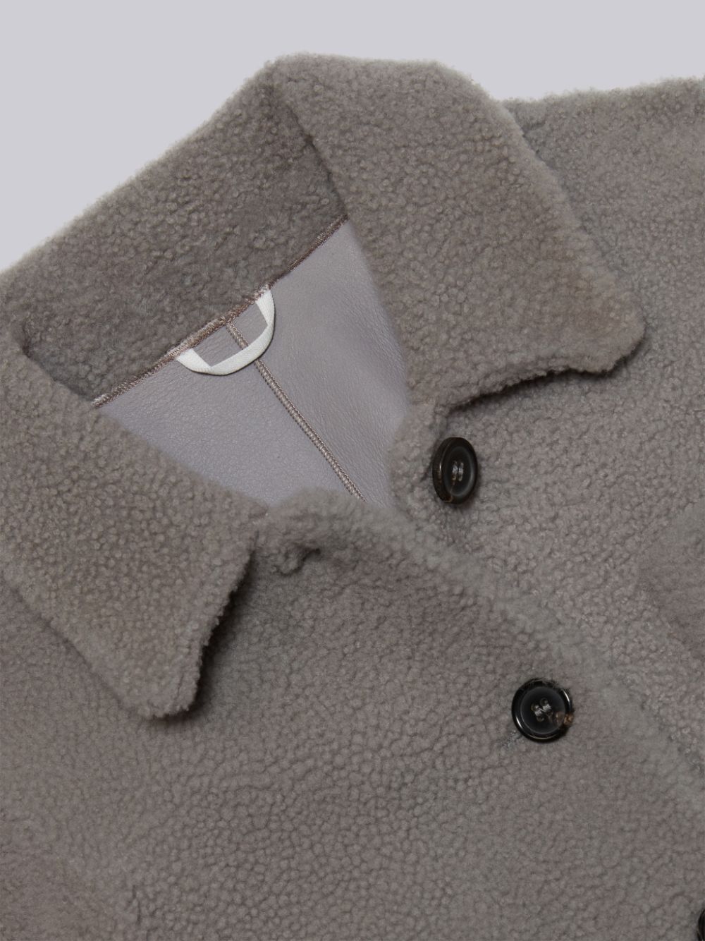 Vestes Thom Browne Shearling 4-Bar Patch Pocket Button Fille Grise | RKO39X89109