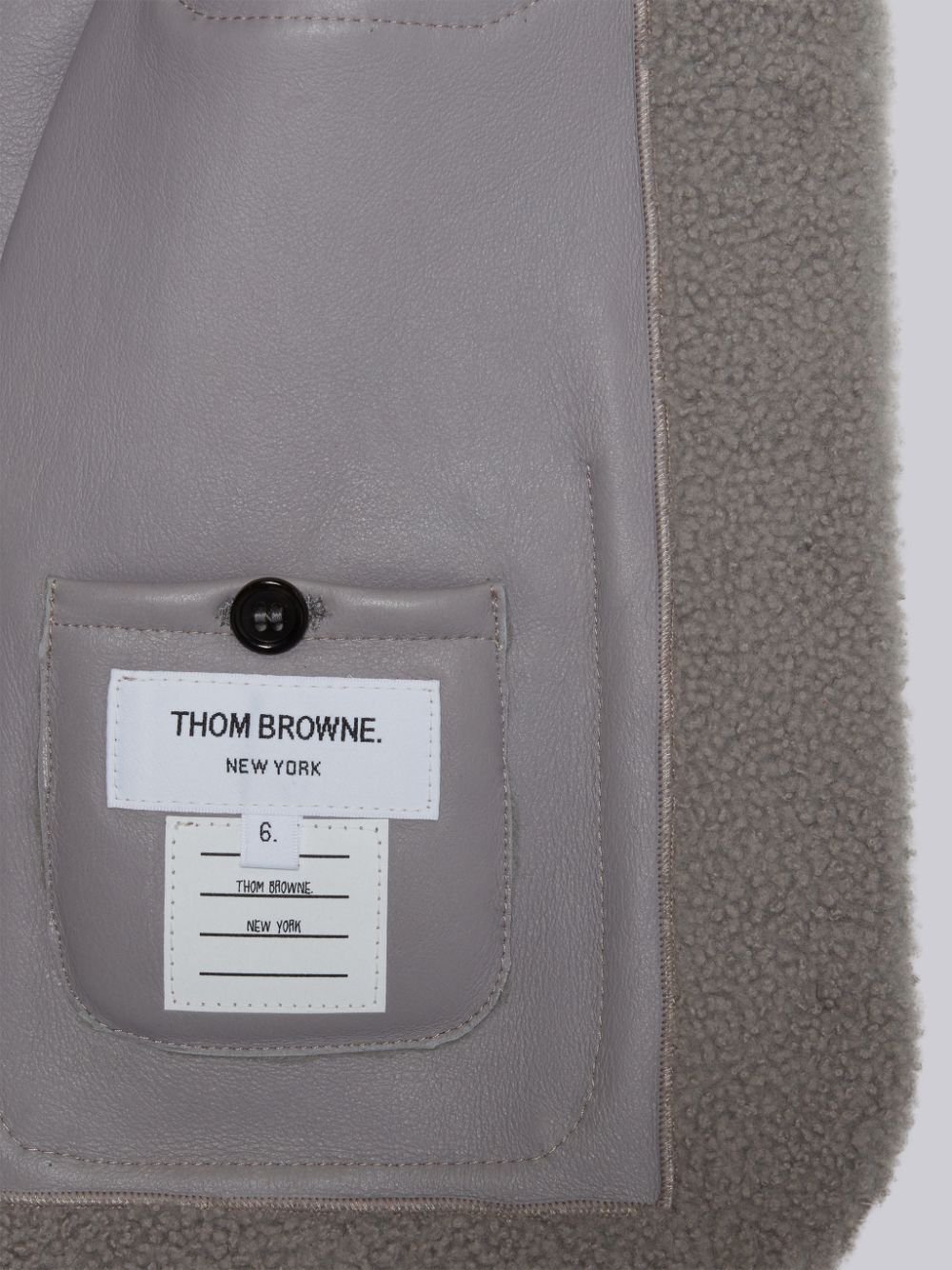 Vestes Thom Browne Shearling 4-Bar Patch Pocket Button Fille Grise | RKO39X89109