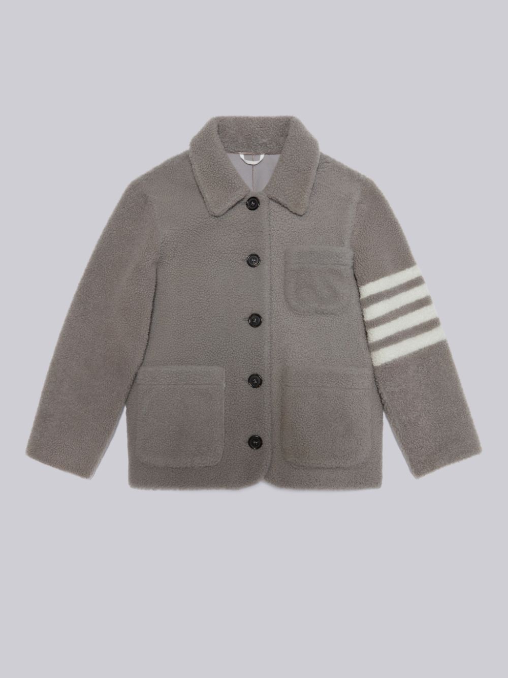 Vestes Thom Browne Shearling 4-Bar Patch Pocket Button Fille Grise | RKO39X89109