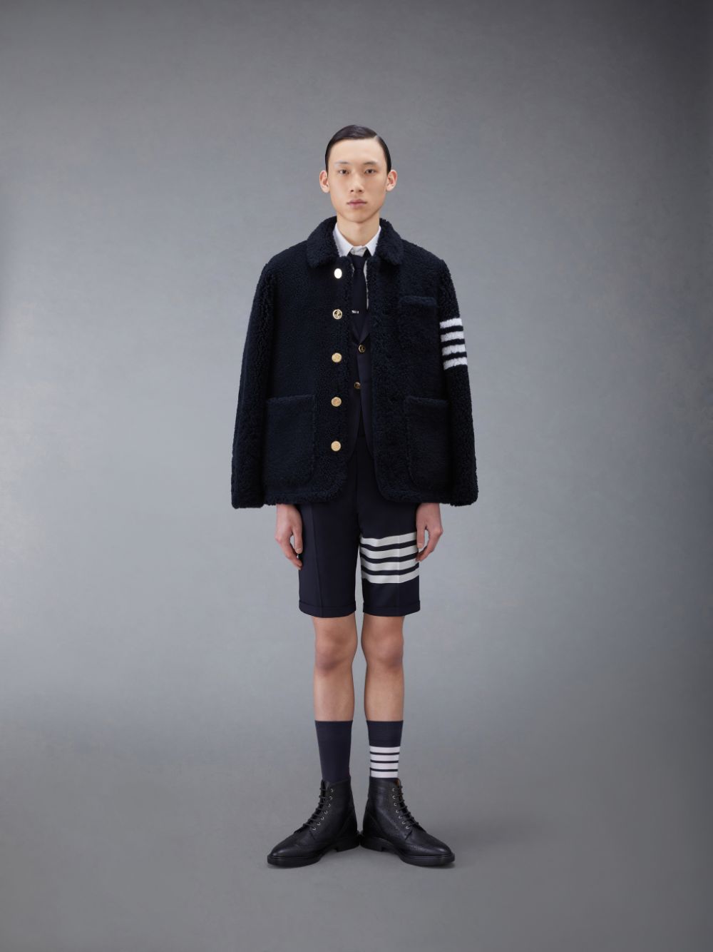 Vestes Thom Browne Shearling 4-Bar Sack Homme Bleu | CAT19W02626