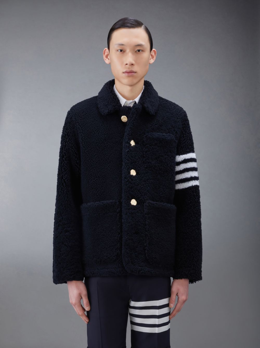 Vestes Thom Browne Shearling 4-Bar Sack Homme Bleu | CAT19W02626