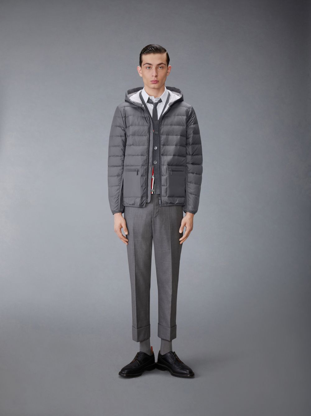 Vestes Thom Browne Ultra Light Nylon Down Hooded Homme Grise | JBE19Z95121