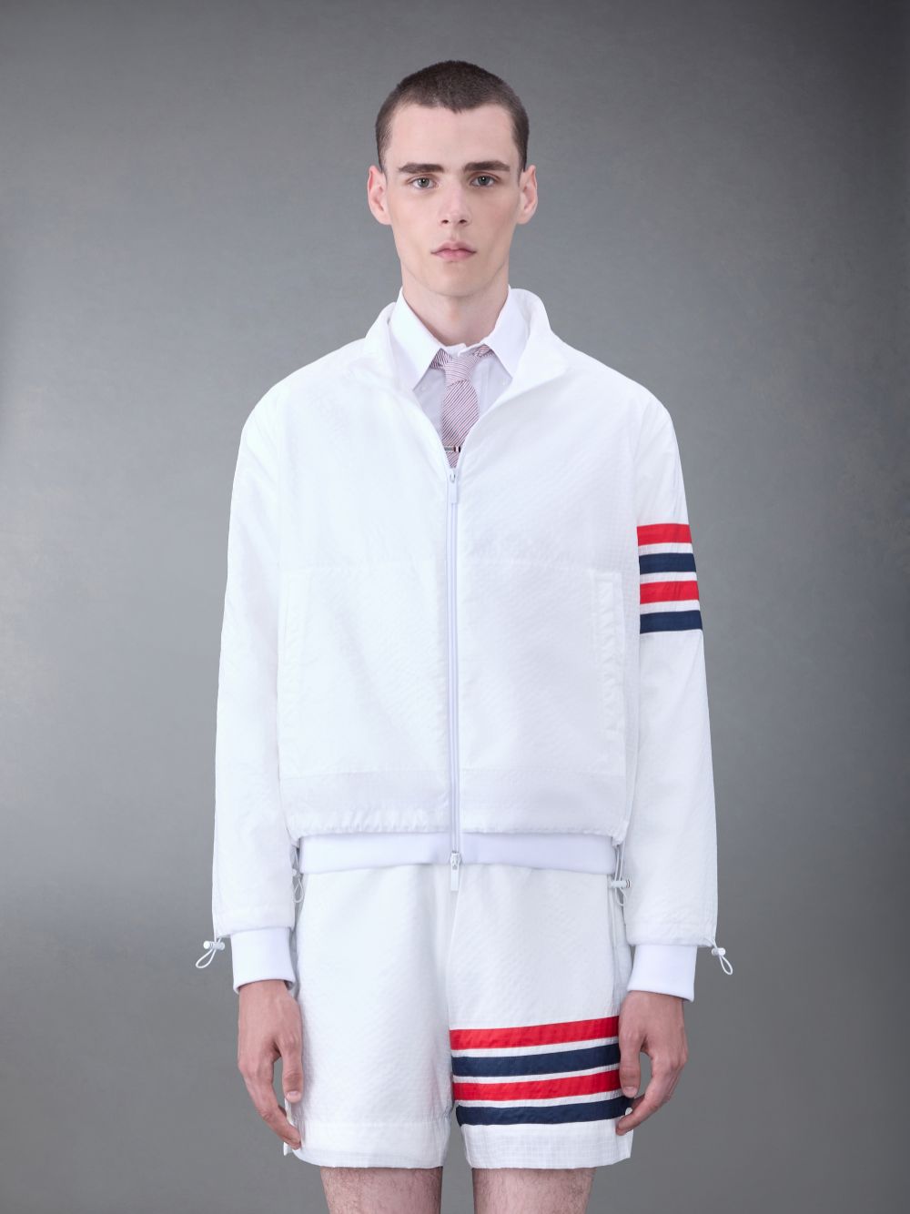 Vestes Thom Browne Ultralight Ripstop 4-Bar Funnel Neck Homme Blanche | ART27R95692
