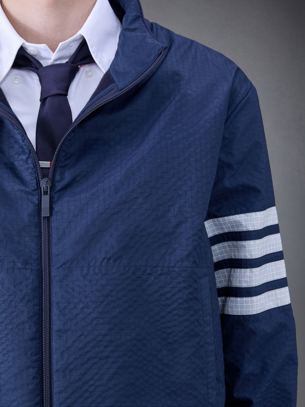 Vestes Thom Browne Ultralight Ripstop 4-Bar Funnel Neck Homme Bleu | TMR33Y04999