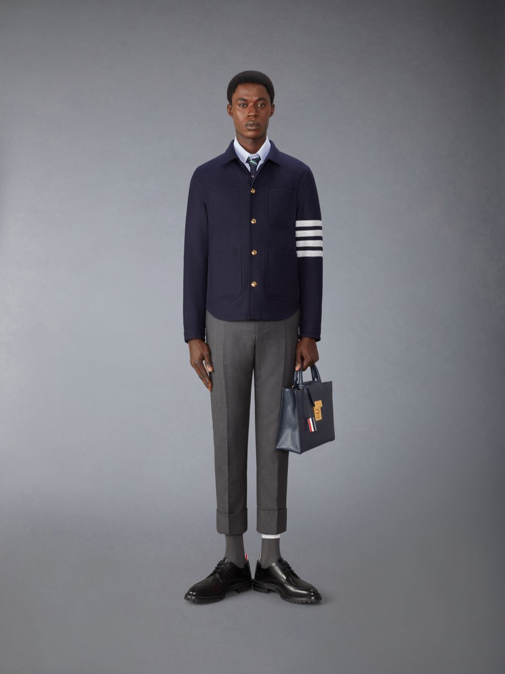 Vestes Thom Browne Wool Cashmere 4-Bar Utility Homme Bleu | LTG25C15088