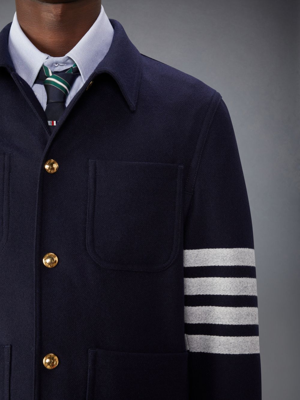 Vestes Thom Browne Wool Cashmere 4-Bar Utility Homme Bleu | LTG25C15088