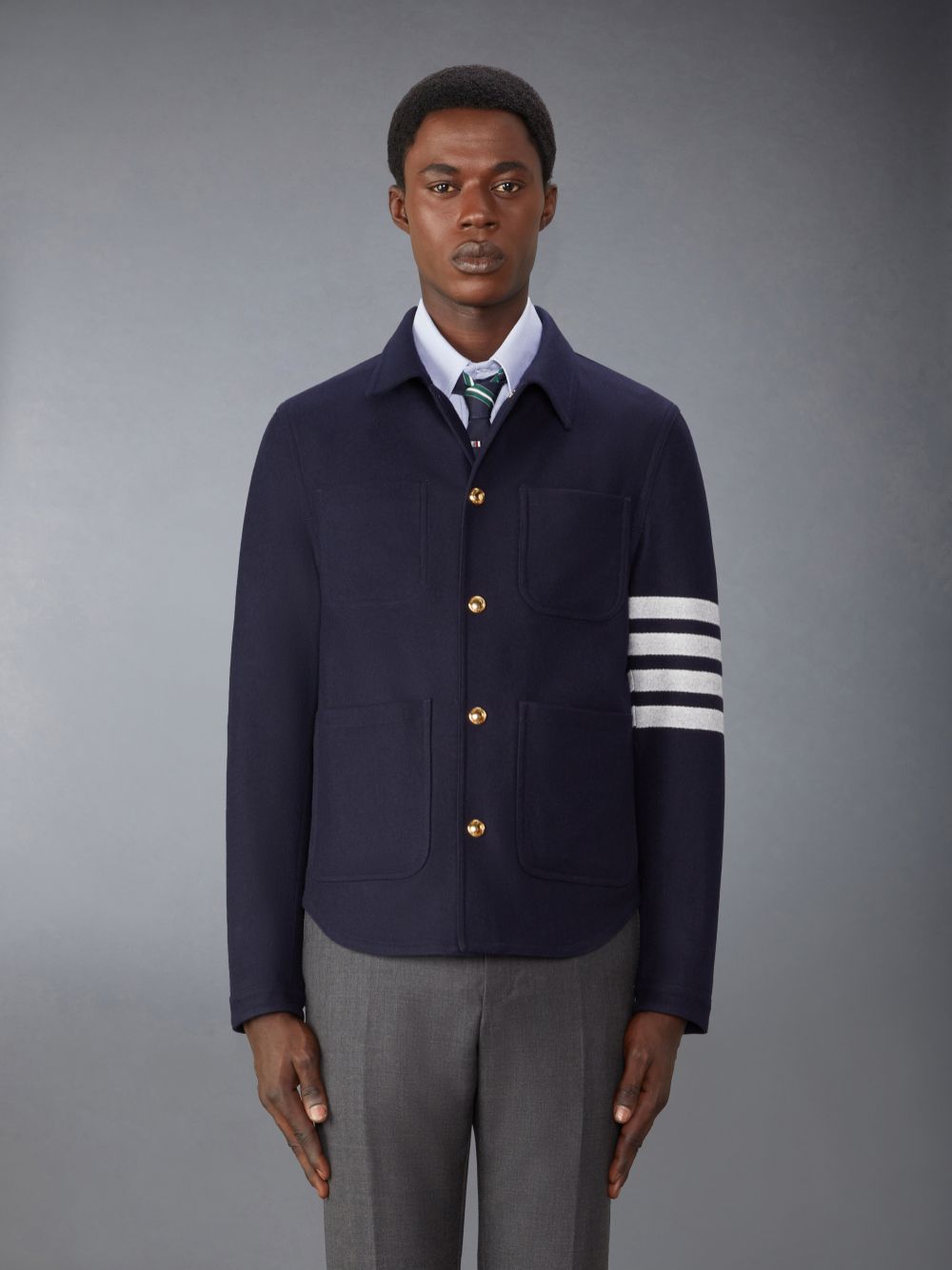 Vestes Thom Browne Wool Cashmere 4-Bar Utility Homme Bleu | LTG25C15088