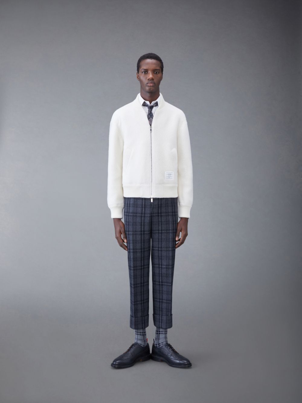 Vestes Thom Browne Wool Fleece Stripe Bomber Homme Blanche | VGQ55A83293